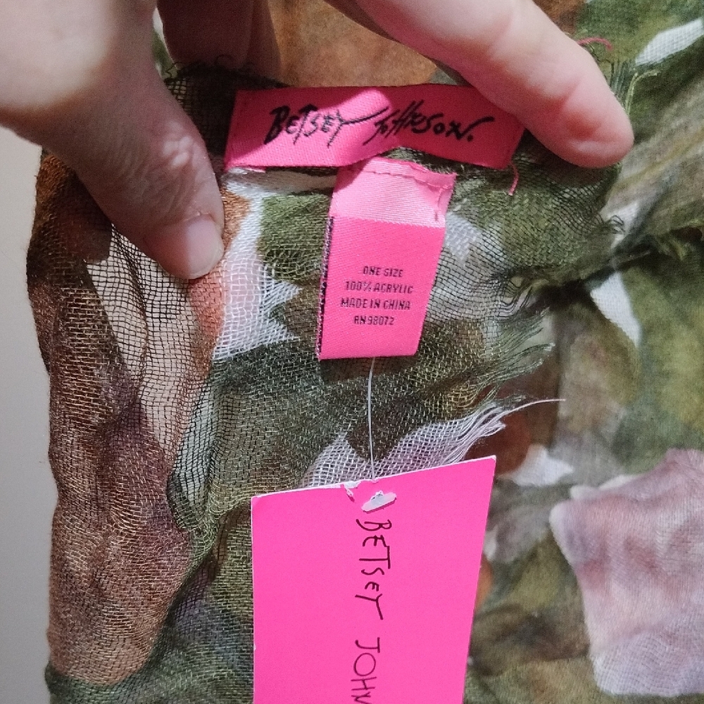 Betsey Johnson Pink and Green Floral Scarf Wrap - Picture 2 of 4